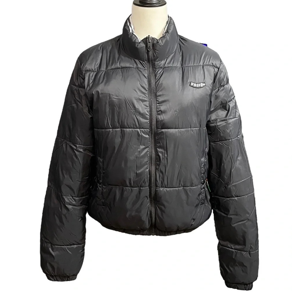 Volcom Puffs N Stuff Reversible Zip Up Striped Pu… - image 3